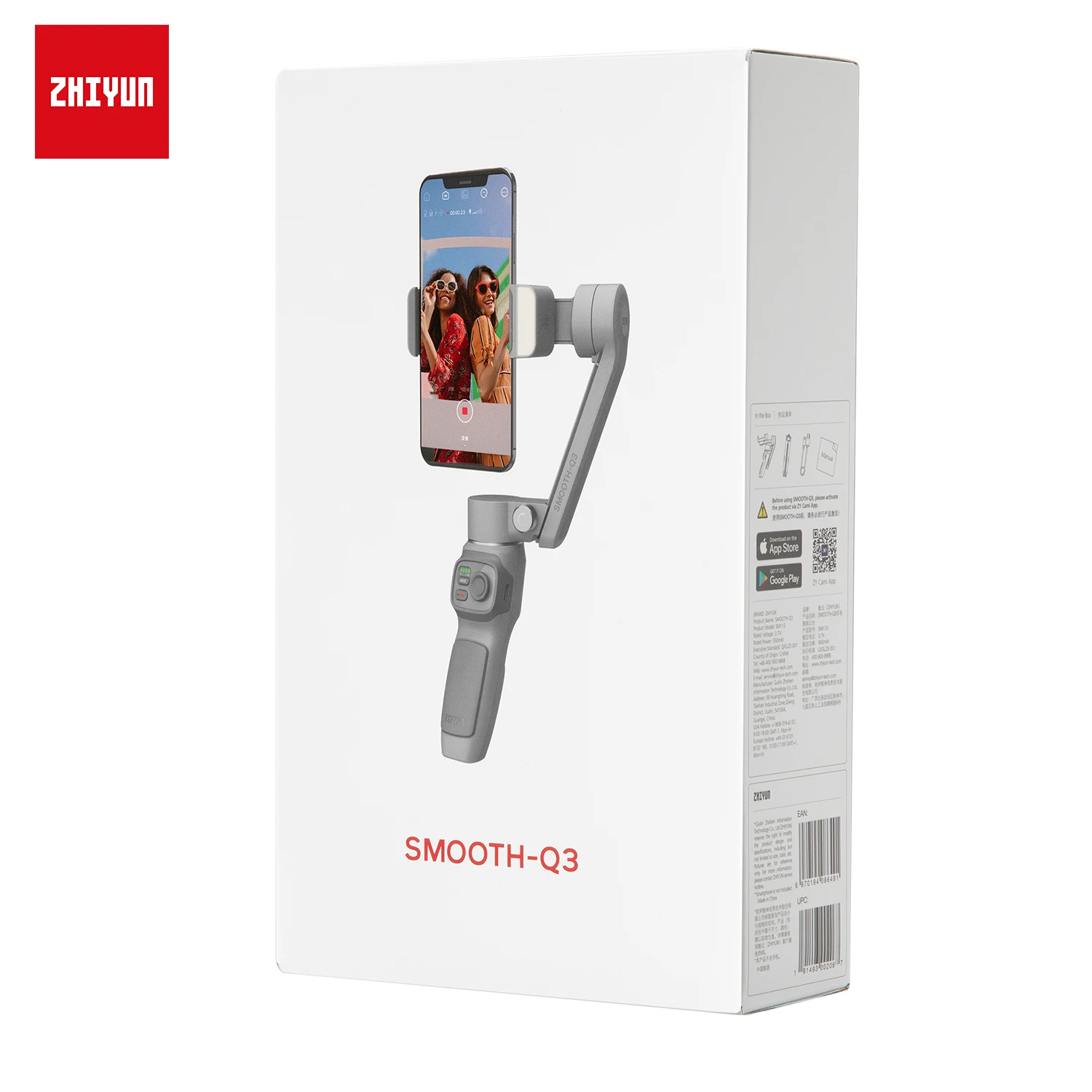 Zhiyun Smooth Q3 3-Axis Handheld Gimbal Stabilizer for iPhone 13 Pro Max 12 11 XS X Android Smartphone YouTube Vlog & Fill Light |