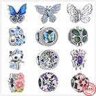 Новые оригинальные аксессуары из серебра 925 пробы, бусины-шармы в виде бабочек и цветов, подходят для шармов Пандоры, серебряные браслеты 925 пробы, женские Украшения сделай сам