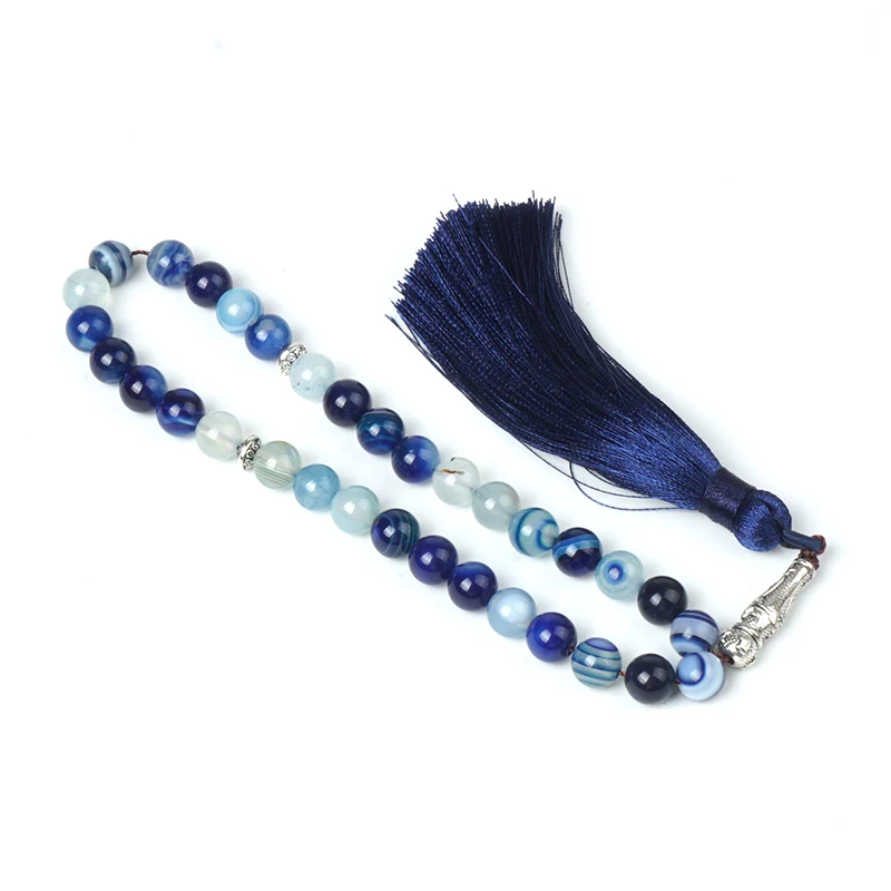 Горячая розовая синяя коричневая полоса линия агат оникс бусины кисточки 33 шт.