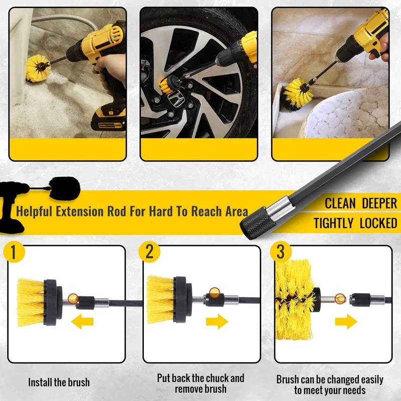

GTBL 23Pcs Drill Brush Set for Cleaning Power Scrubber Brush Pad Kit with Extend Attachment for Bathroom,Floor,Tile,Kitchen