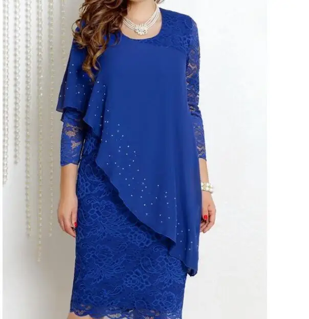 Женское шифоновое платье с рукавом 3/4 однотонное летнее кружевное большого