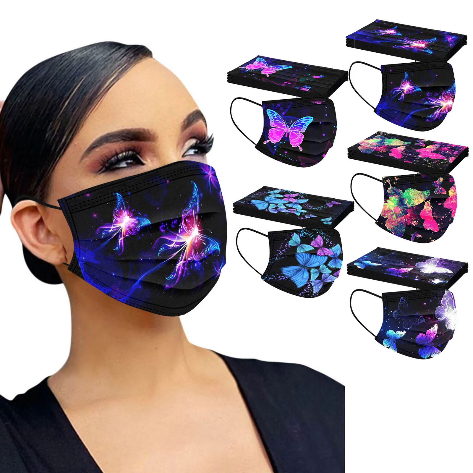 

50pc Butterfly Print Adult Disposable Face Masks Industrial 3ply Ear Loop Adult Disposable Facemasks Mascarillas Adultos