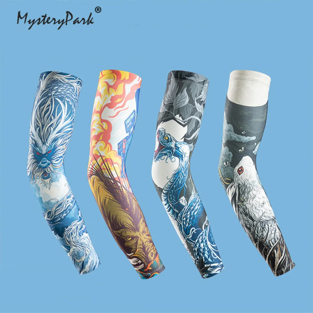 

MysteryPark, ледяной шелк, летние рукава, солнцезащитный крем, 3D тату, с УФ-защитой, MTB велосипедные рукава, Велосипедное оборудование