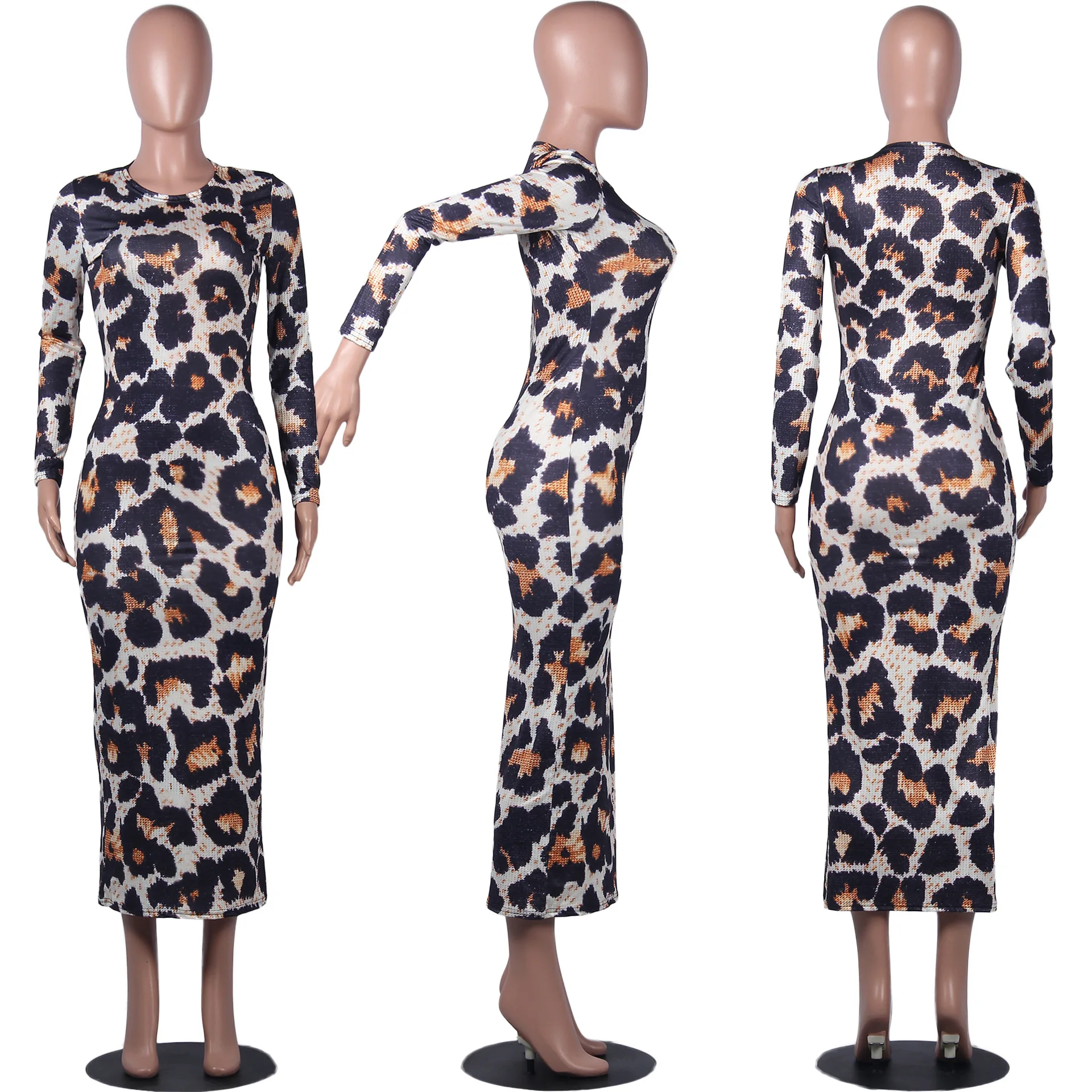 

Echoine Autumn Long Sleeve Leopard Print Long Dress Sexy Bodycon Dresses Evening Party Vestidos Club Outfits