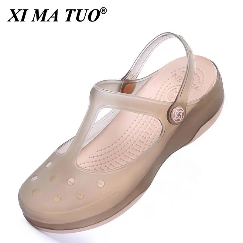 Сандалии женские на платформе Прозрачные Пляжные босоножки танкетке