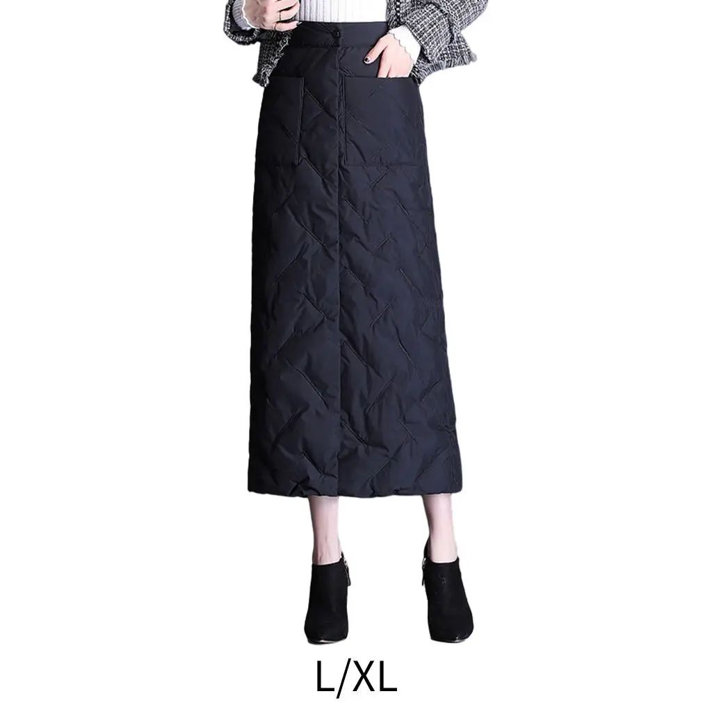 

Casual Women Down Cotton Skirts A-Line Female Warm Streetwear Windproof Long Skirt