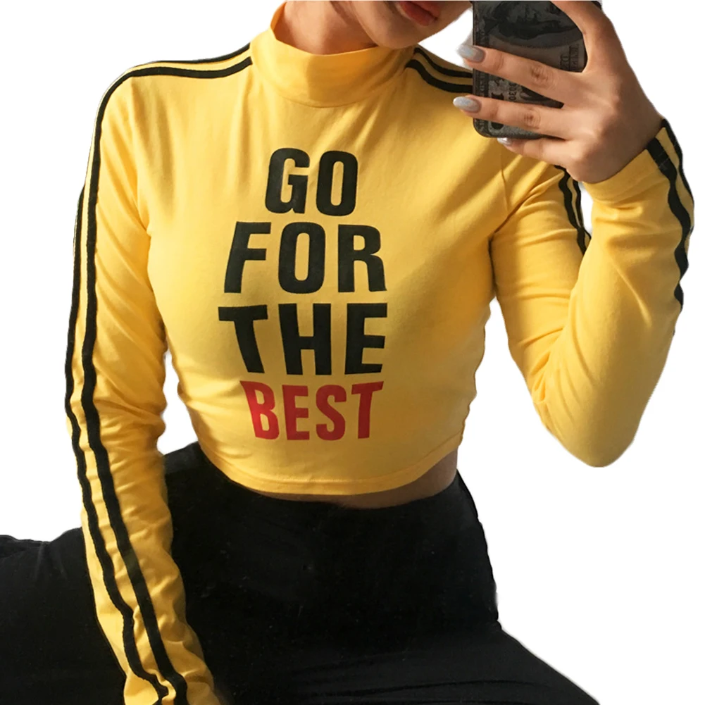 Женская укороченная футболка с длинным рукавом Осенний топ принтом в полоску и