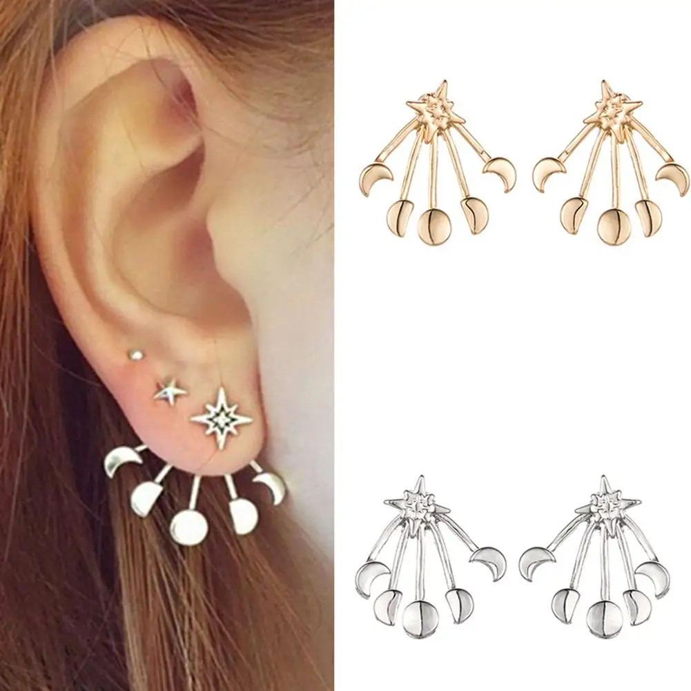 Женские серьги гвоздики в форме Солнца и Луны|Серьги-гвоздики| |