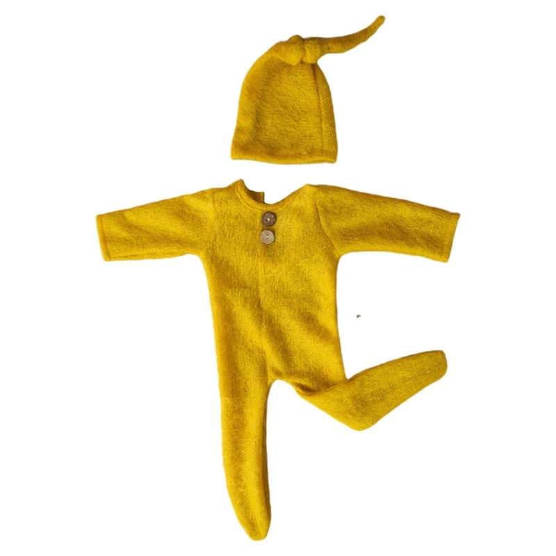 

T5EC 2Pcs Baby Hat Bodysuit Set Infants Photo Shooting Clothing Outfits Newborn Photography Props Cap Romper Jumpsuit Kit