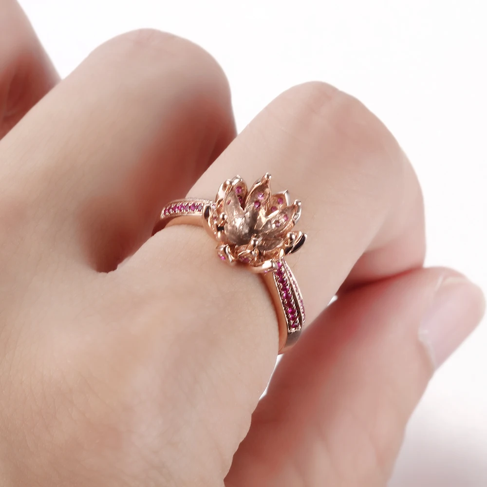 Elegant Diamond Lotus Flower Ring Jewelry Round Semi Mount 10k Rose Gold Setting