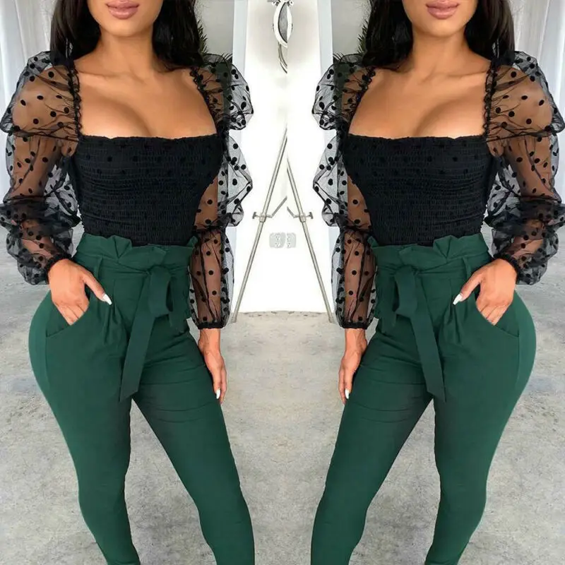 НОВЫЕ шикарные сексуальные женские сетчатые прозрачные блузки в горошек с