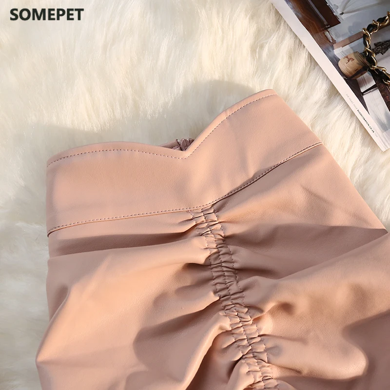 Женская мини-юбка из ПУ кожи с завышенной талией | одежда