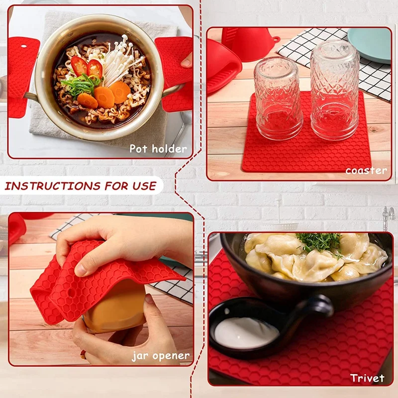 

4 Pcs Cooking Pinch Mitts Set,2 Pcs Mini Oven Gloves 2 Pcs Silicone Insulation Pads Pot Holder,for Cooking Baking,Red