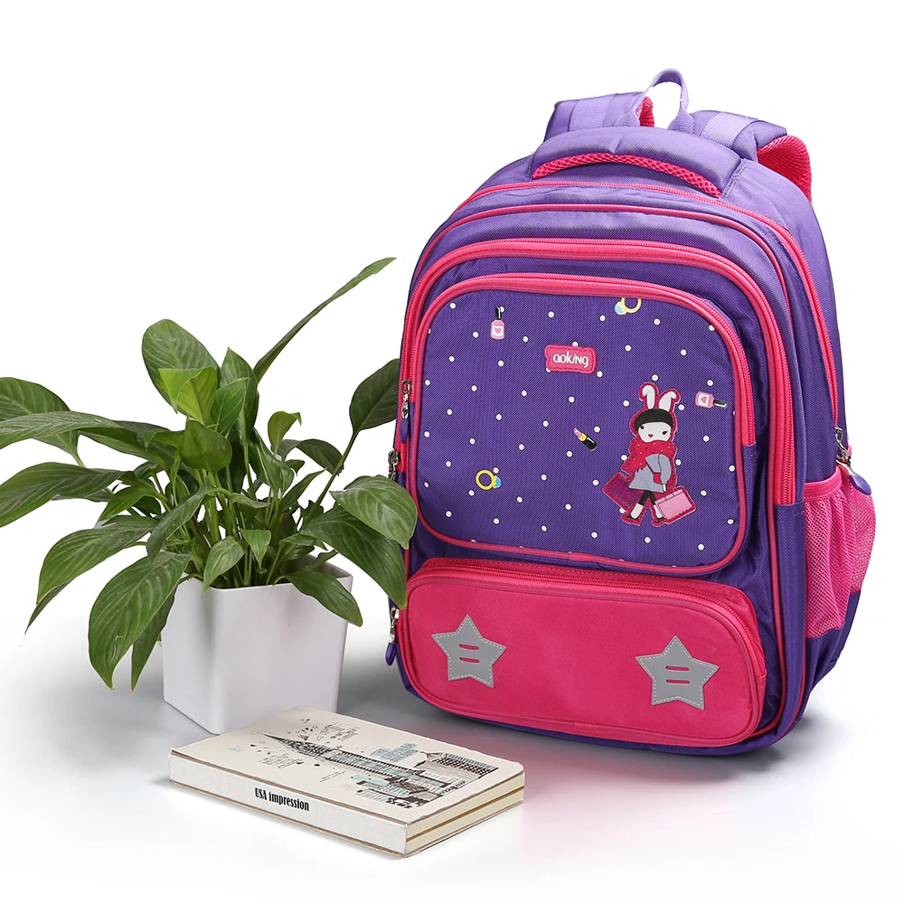 Aoking Girls Waterproof School Bag Cute Animals Kids Nylon Backpack Reflective Teenager Breathable Casual Daypack Travel