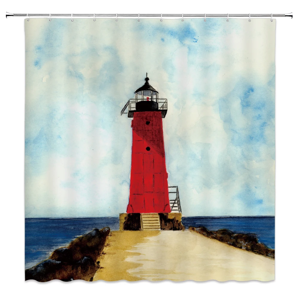 

Занавеска для ванной с 3d принтом маяков, занавеска для душа s 180*200 см, водонепроницаемая занавеска для ванной комнаты, ткань для домашней сти...