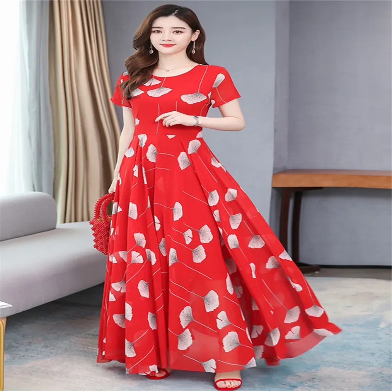 

2021 new style dresses female short sleeve slim waist Print Chiffon swing sexy women vestido summer woman fa'sshion lady women's
