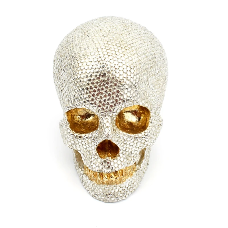 Sequins Skull Statues Silver Shiny Head Skeleton Figurines Desk Living Room Decoration Modern Home Decor Ornament Art Crafts | Дом и сад