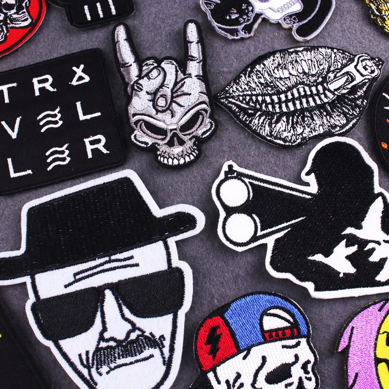 

Punk Skull Embroidered Patches for Clothing Iron on Patch on Clothes Patches Sticker Iron on Embroidery Patch for jackets Stripe