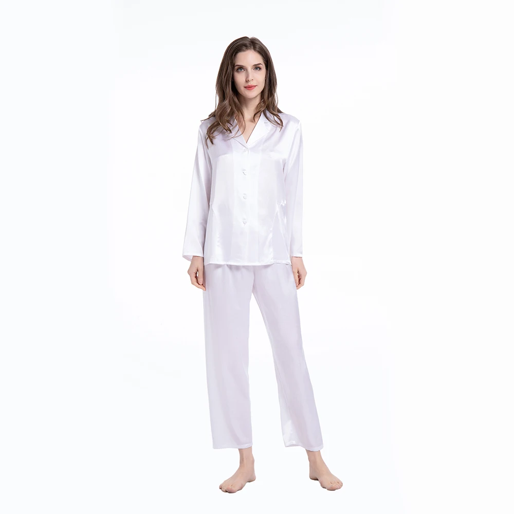 

Women’s Clothing Mulberry Silk Pajama Set Long Full Length Ladies 19 Momme 100% Real Silk 2pc Pajama Set With Button Front