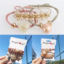 Pulseira dupla utilização cristal pérola conjunto de cabelo anel de combinação lindo simples corda de cabelo (2)