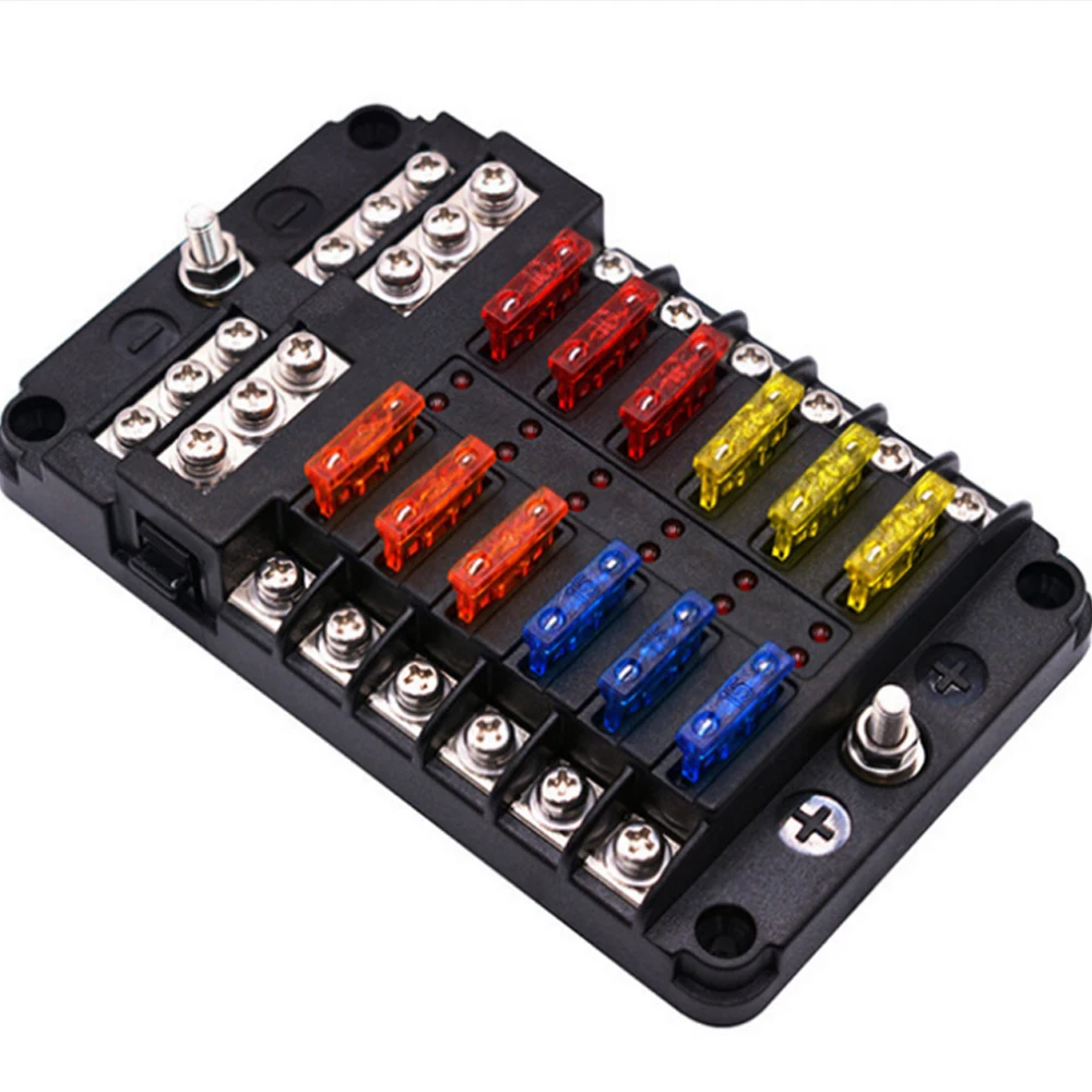 

32V Fuse Box Holder M4/M5 Stud With LED Indicator Light 5/10/15/20A Car Fuse Holder Assortment Set With Box Clip