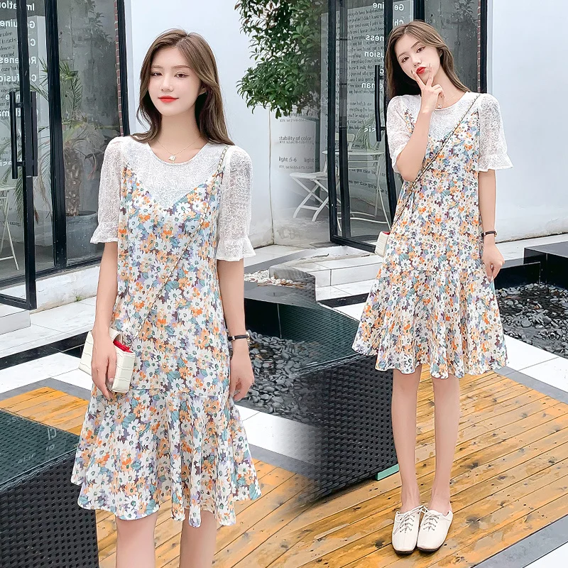

Large Size Women's Clothing 2021 Lace French Floral Skirt Women's Loose Dress Nuyoah