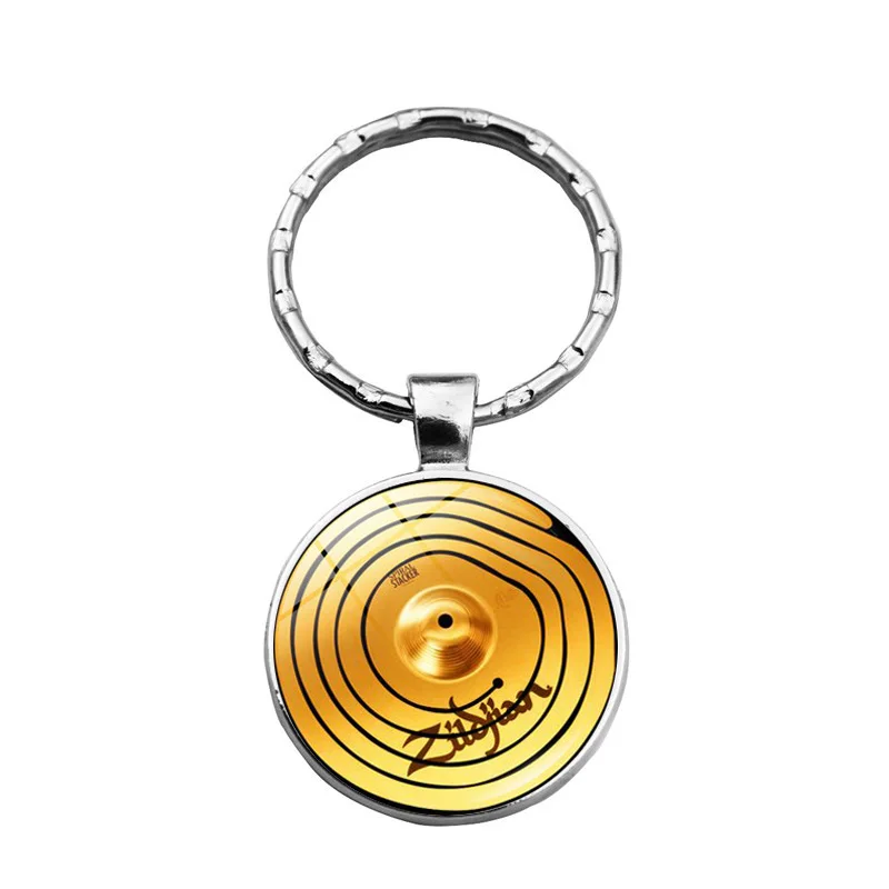 

Drummer Cymbals Keychain Pendant DJ Vinyl Record Photo Glass Jewelry Metal Keychain Rings Keyholder Drummer Husband Gift