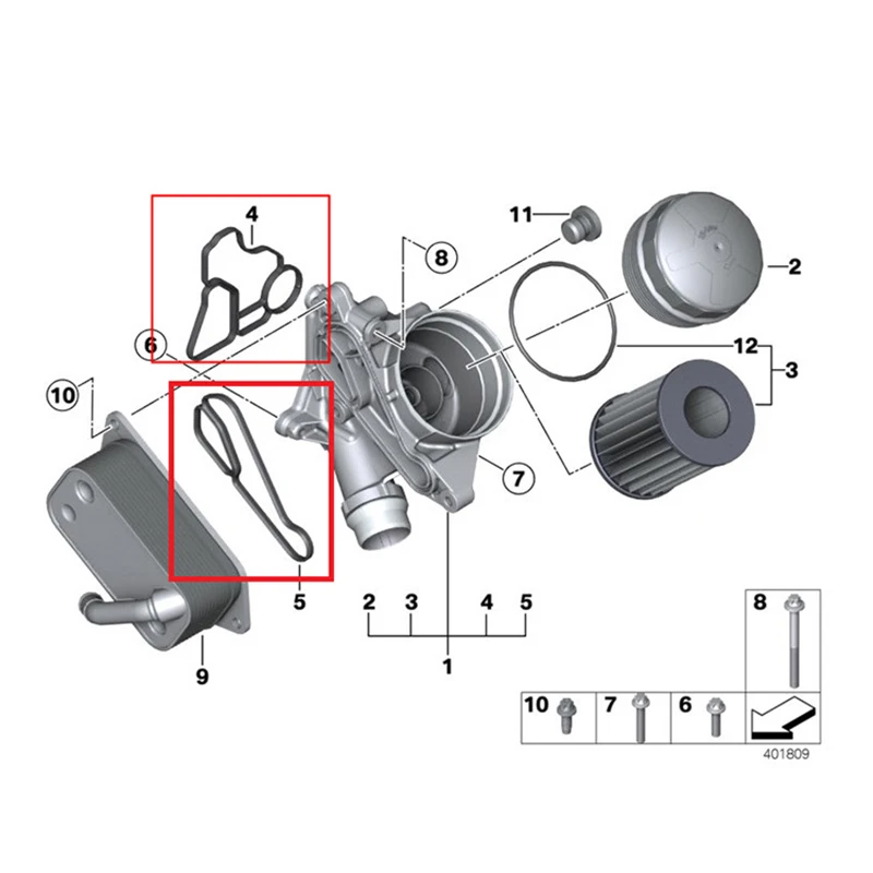 Комплект уплотнительной прокладки корпуса масляного фильтра и охладителя