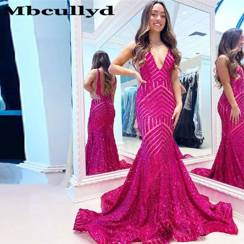 Mbcullyd розовое платье Русалка для выпускного вечера 2020 сексуальное с глубоким V