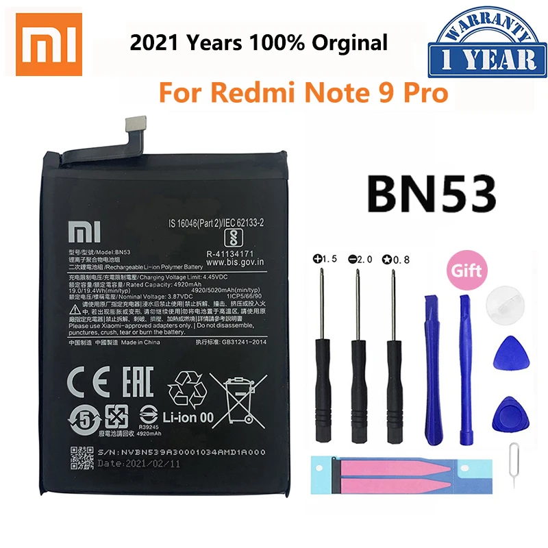 100 original xiao mi bn53 bn54 bn55 phone battery for xiaomi redmi note 9 pro 9s 10x 4g 5g replacement batteries bateria free global shipping