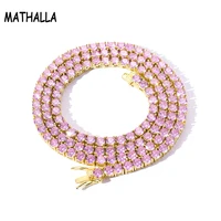 mathalla 4mm row pink zircon tennis chain necklace high quality aaa zircon gold silver hiphop mens jewelry womens jewelry