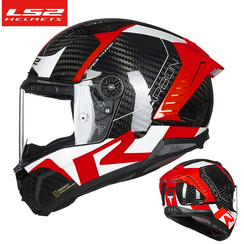 LS2-casco de fibra de carbono FF805 Para motocicleta, protector de cara completa, ligero, Para coche de carreras, anillo doble D