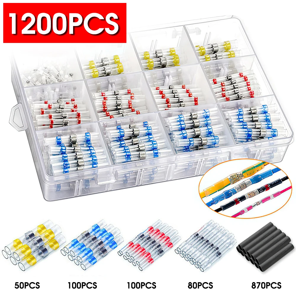 

1200/800/50PCS Heat Shrink Butt Crimp Terminals Waterproof Solder Seal Electrical Connectors Wire Cable Splice Automotive Marine