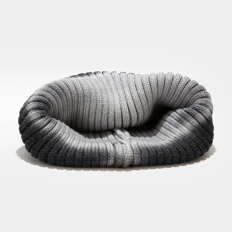 

Women Winter Warm Ribbed Knit Beanie Hat with Detachable Fluffy Pompom Gradient Tie-Dye Harajuku Windproof Skull Cap