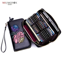 floral painting fashion leather women rfid business cards wallet female 36 credit card holder long clutch passport cover w229