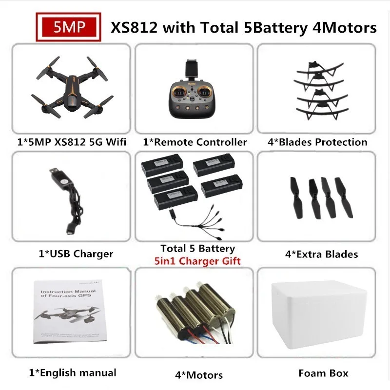 6 Foam Box 5MP VISUO XS812 Радиоуправляемый Дрон 4K gps Дроны с 5G WiFI FPV камера Вертолет следим за мной складной Квадрокоптер VS F11 SG906 - Цвет: 6 Foam Box 5MP