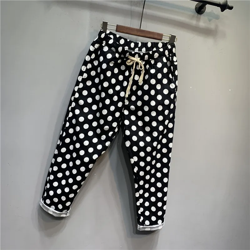 

Polka Dot Cropped Pants Women's Harem Pants 2021 Summer Thin Elastic Waist Drawstring Ankle-Tied Harem Pants Mujer Pantalones