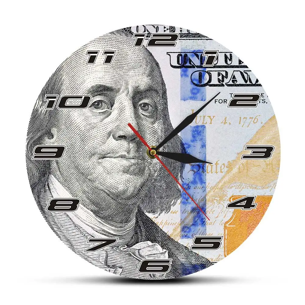 Фото Настенные часы Benjamin с изображением Франклина на сто долларов дизайнерские