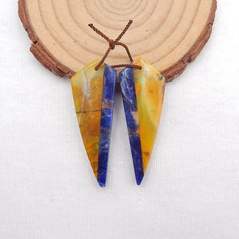 Серьги из натурального камня с желтым опалом и африканским кальдалитом 39x14x5 мм 6 г