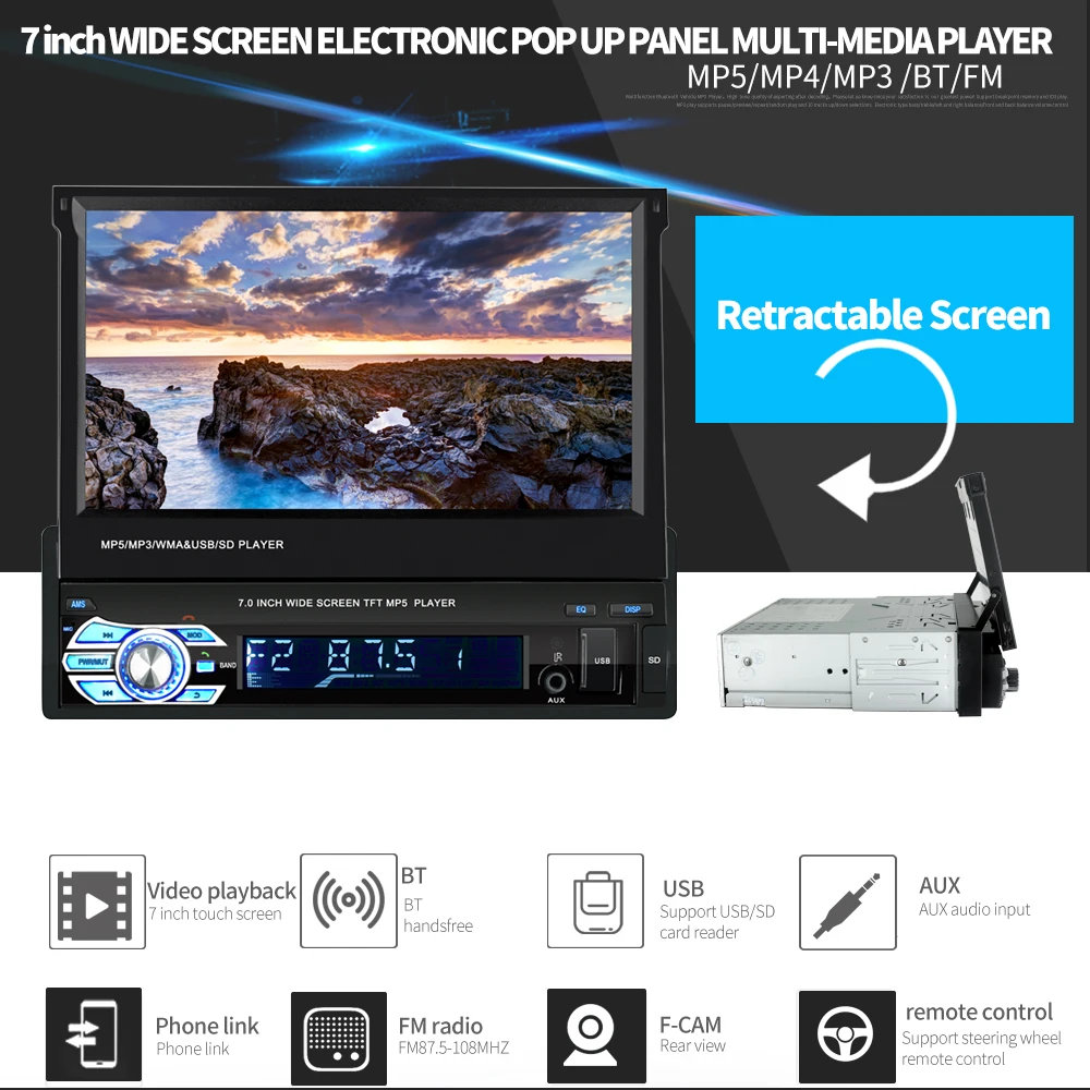 LTBFM 1din автомобильный проигрыватель с радио и GPS " HD выдвижной сенсорный экран автомобиля стерео Универсальный авторадио FM видео плеер MP5 Bluetooth USB