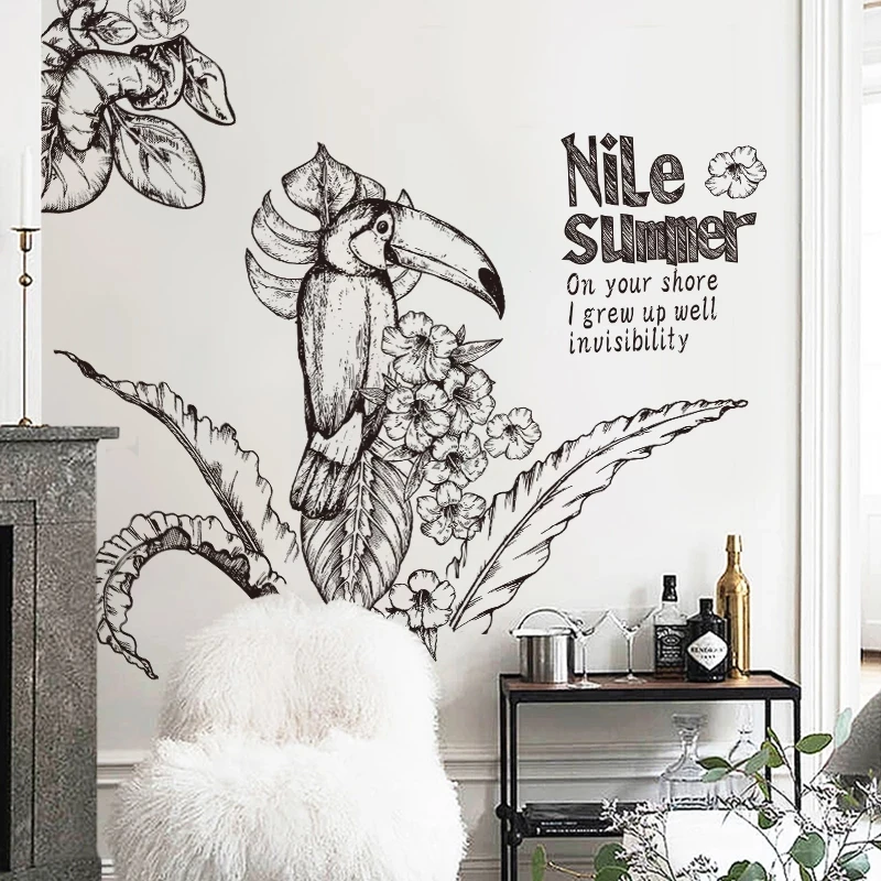 

Black Sketch Creative Parrot Wall Sticker Home Office Decor Art Bird Mural Teenager Room Living Room Decoration DIY Wallstickers