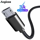 Кабель Micro USB Acgicea, 3 А, нейлоновый USB-кабель для быстрой зарядки для Samsung, Xiaomi, HTC, кабель для зарядки и передачи данных