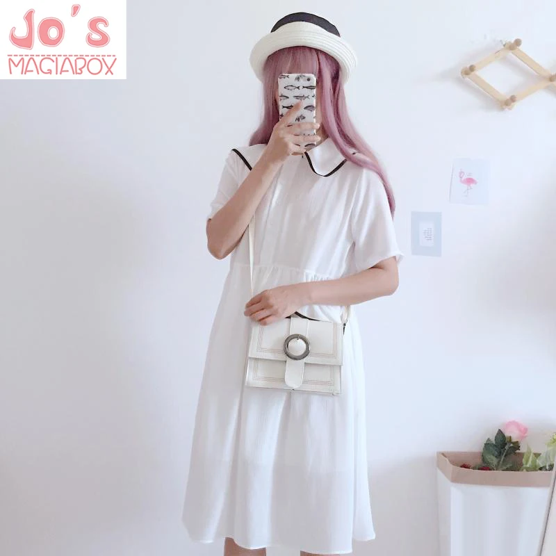 Kawaii/летнее платье до колен с коротким рукавом в консервативном стиле