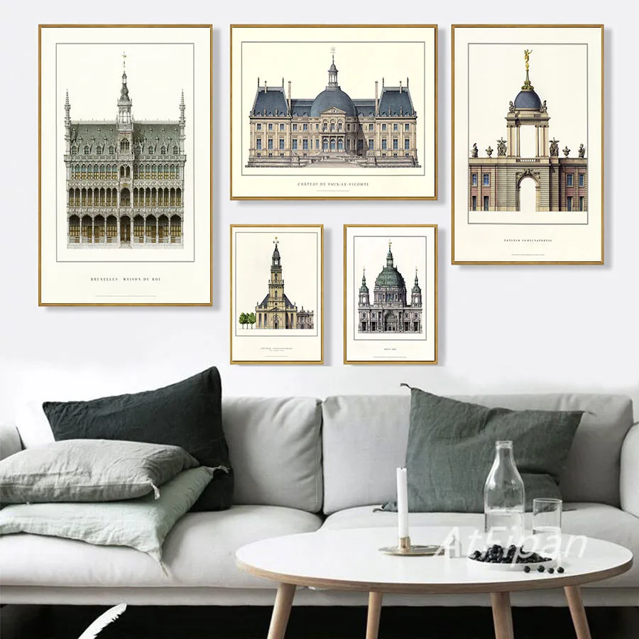 

Triptych Classic European Palace Famous Scenery Art Prints Poster Architecture Wall Pictures Canvas Painting Home Decor