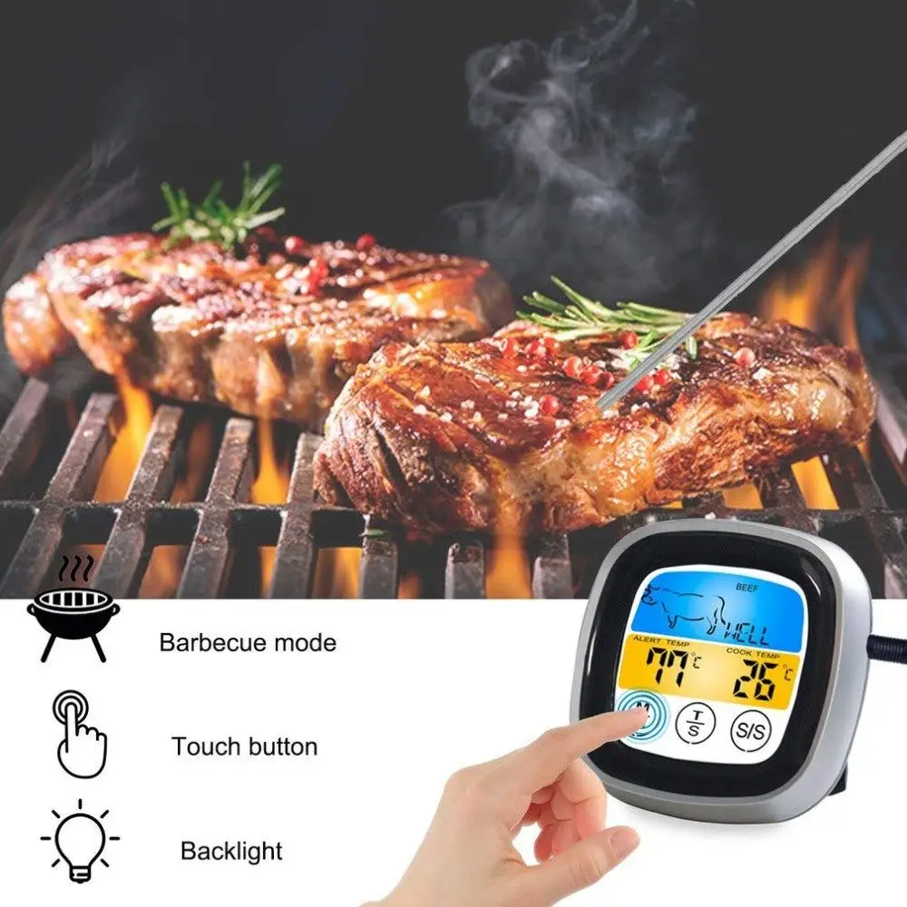 

Digital Cooking Food Thermometer BBQ Meat Thermometer For Oven Smoker Clock Timer with Stainless Steel Probe