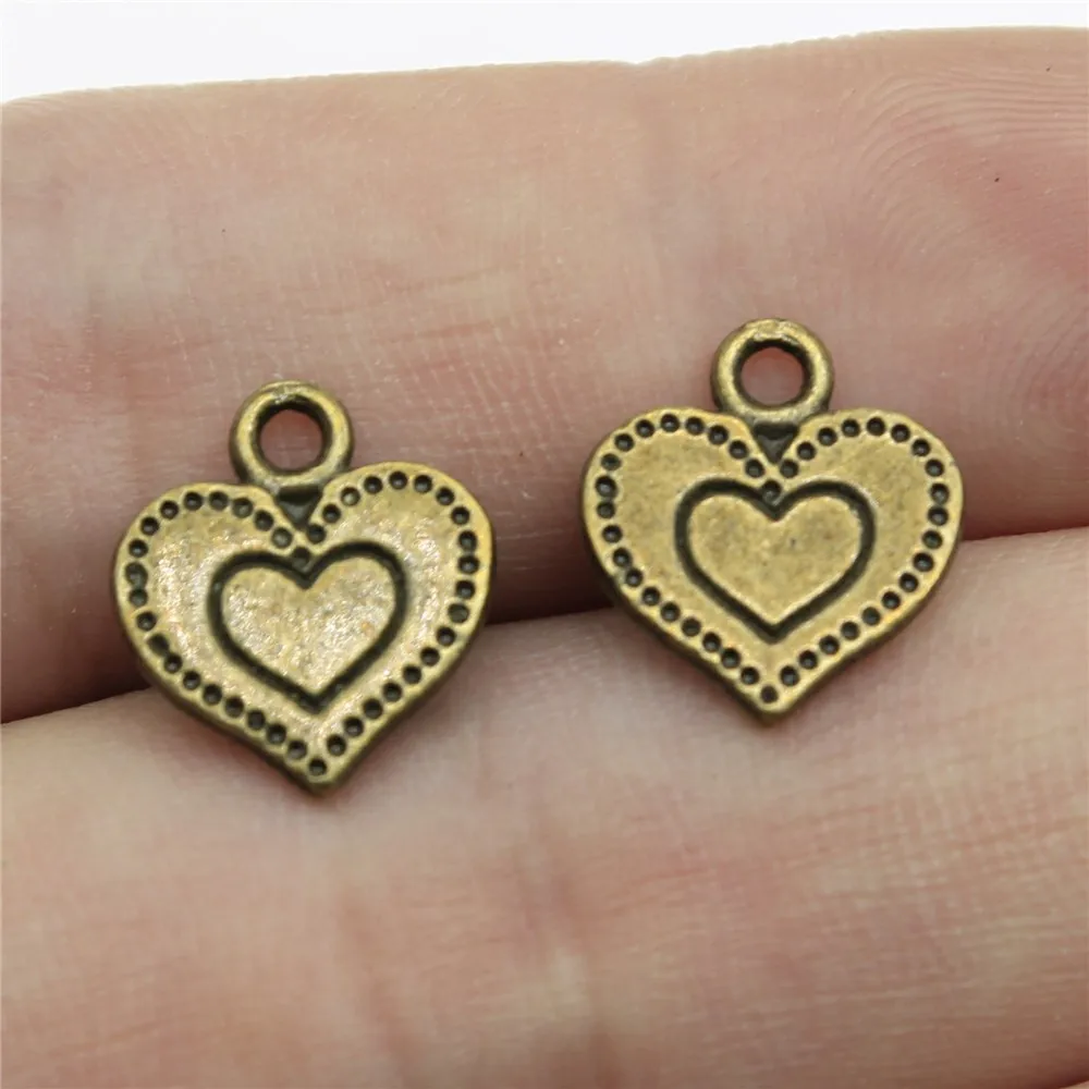 

60pcs 13x11mm Double Sided Duplex Pursuit Heart Heart Charms Antique Silver Color Heart Charms Findings