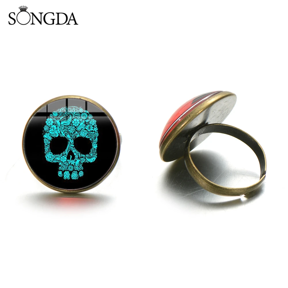 SONGDA готические кольца с изображением сахарного черепа цветка фотокольца в стиле