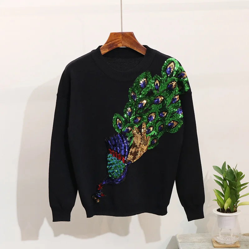 2019 осенне зимний женский комплект модный вязаный свитер с вышивкой и пайетками