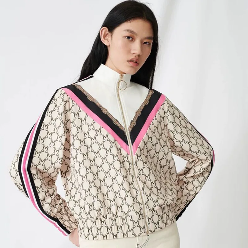 Женская куртка с принтом ZA Базовая на молнии в стиле ретро длинным рукавом весна