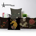Чехол в стиле ретро с изображением цветов, декоративные льняные наволочки с тигром и журавлем, наволочки с бамбуковыми растениями, чехол для подушки, s Kissen
